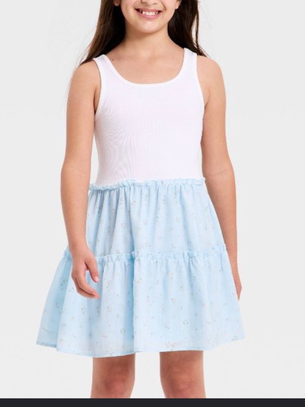 Cat & Jack White Tank with Light Blue Tiered Skirt Girls Dress